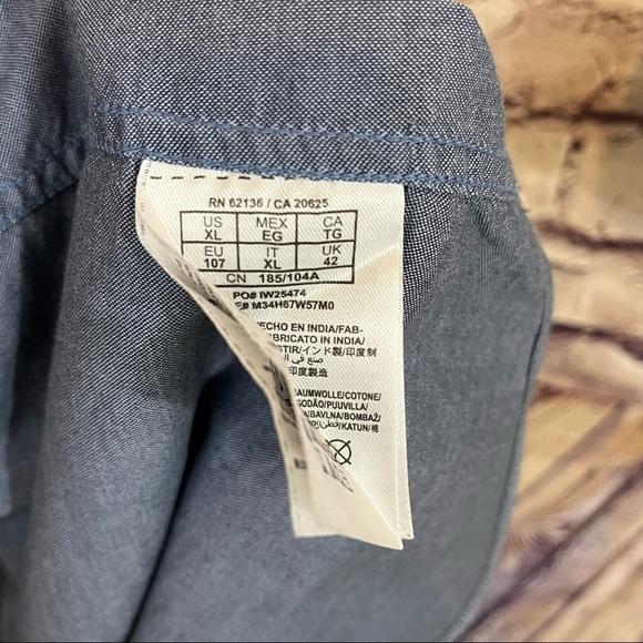 Guess Logan Blue Button Front Contrast Cuffs Shirt - Picture 11 of 13